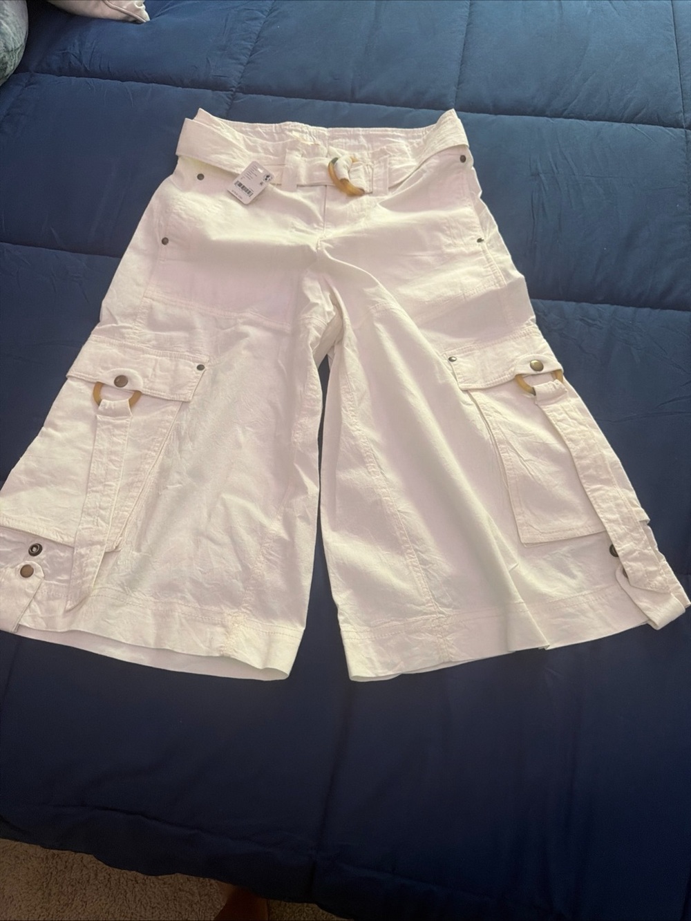 Free People Ivory Tidal Wave Cropped Cargo Culottes - Picture 2 of 5